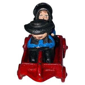 Vtg 1997 John Wright Cast Iron Amish Boy Girl Blue Outfits Red Wagon Hand Paint